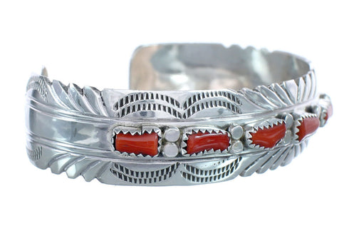 Native American Navajo Coral Sterling Silver Cuff Bracelet JX124988